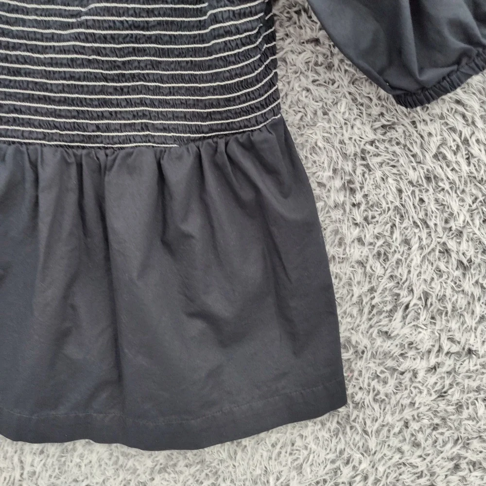 Old Navy Womens Cottagecore Peasant Smocked Puff Sleeve Peplum Top L Black